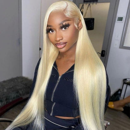 Arabella 【30" Super Sale】 6x5 invisible knots &amp; 13x4 Frontal Lace 613 Blonde Straight Wig Invisible Knots