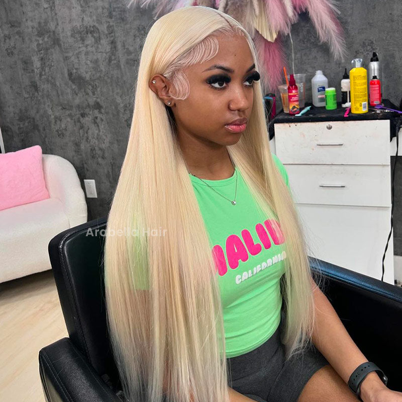 Arabella 【30" Super Sale】 6x5 invisible knots &amp; 13x4 Frontal Lace 613 Blonde Straight Wig Invisible Knots
