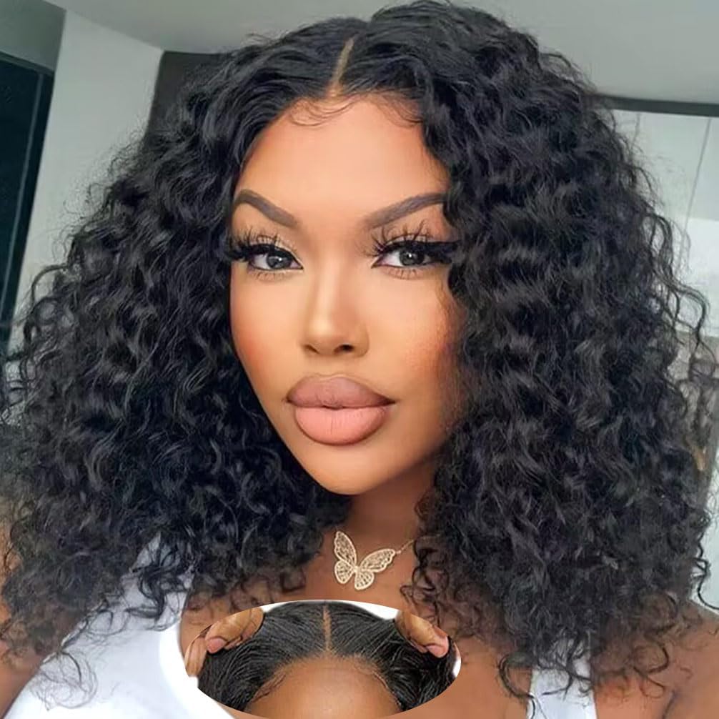 000Bogo Sale | Straight 18inches+Deep Curly Bob-Natural Black-6x5 Lace