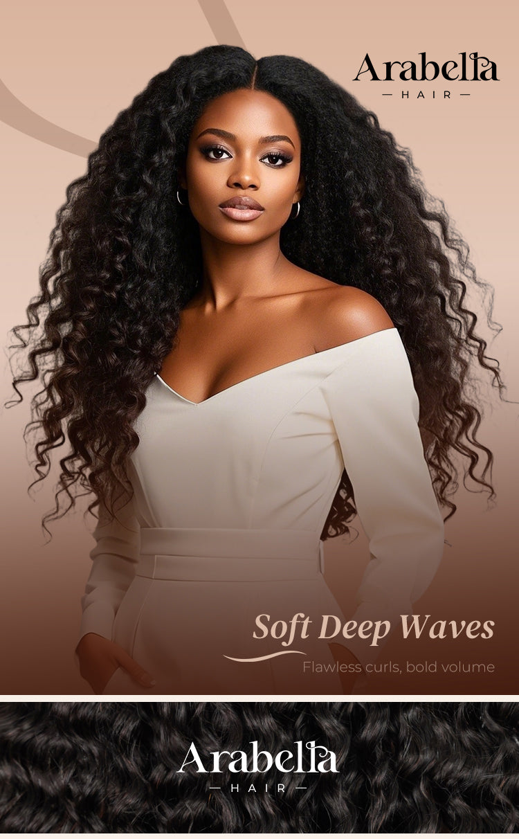Model Wearing Soft Deep Wave Human Wig