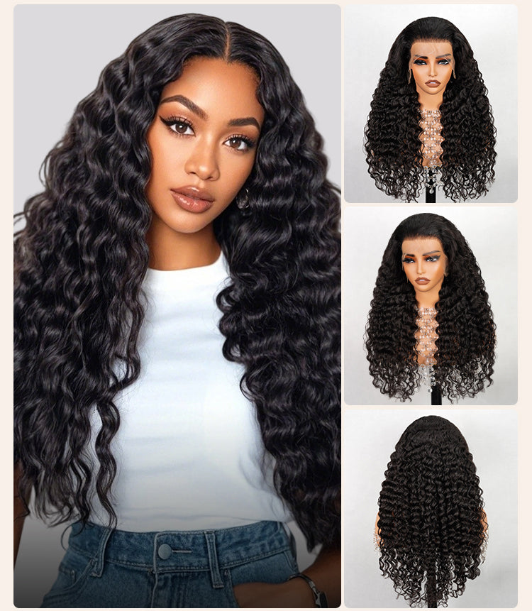 Model Wearing Soft Deep Wave Human Wig