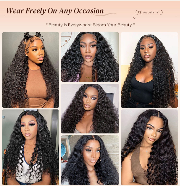 Model Wearing Soft Deep Wave Human Wig