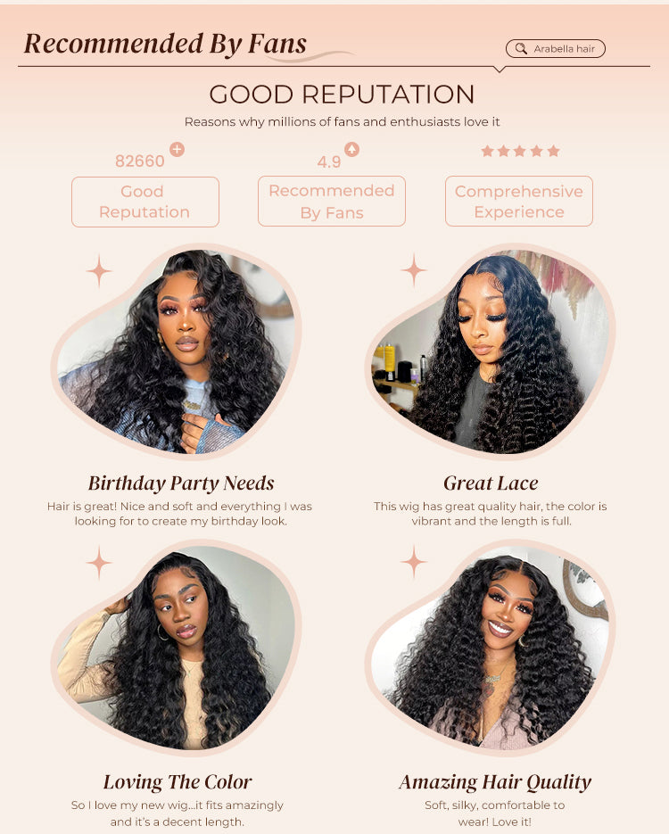 Model Wearing Soft Deep Wave Human Wig