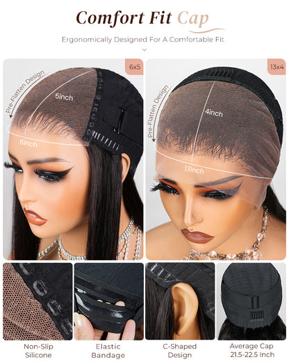 Arabella 6x5/13x4 Lace Glueless Body Wave Wig Pre-cut Lace Natural Black Beginner Friendly