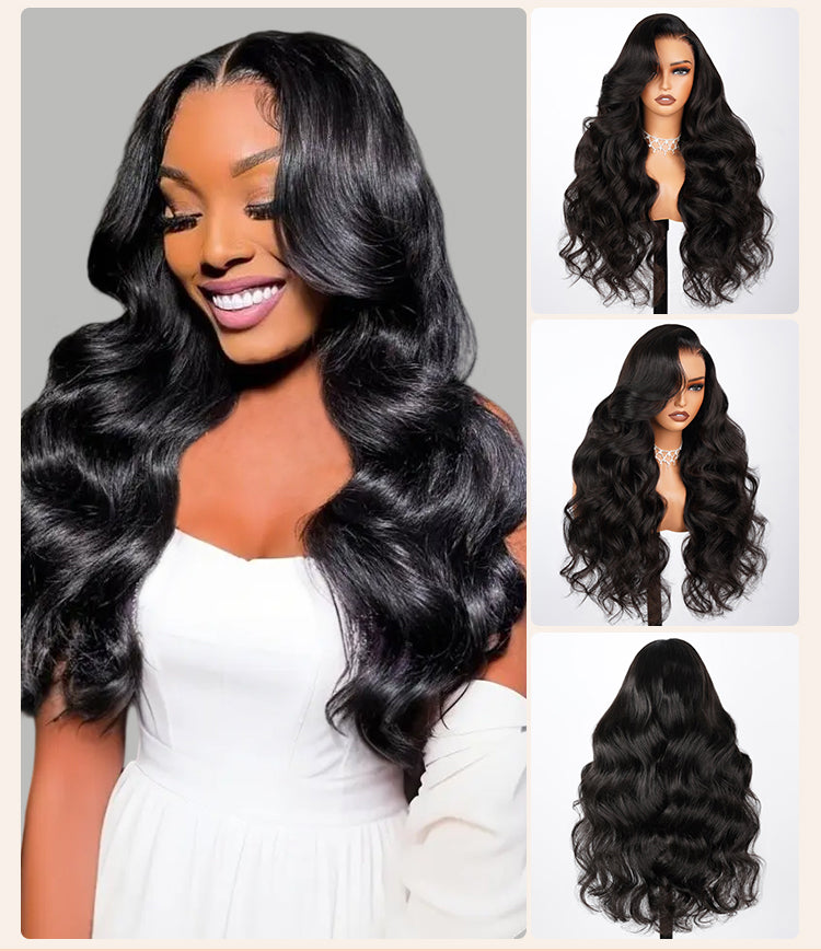 Collage of Model and Mannequin Showing Body Wave Wig