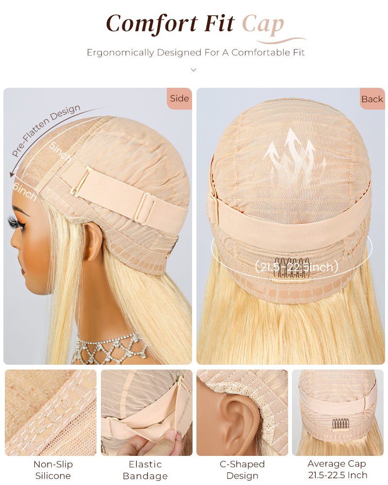 Arabella 6x5 Invisible Knots Glueless &amp; 13x4 Frontal Lace Straight Bob Wig Pre-cut Lace 613 Blonde Beginner Friendly