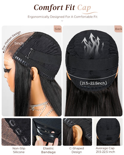 Arabella 6x5 Invisible Knots Glueless Lace Deep Wave Wig Pre-cut Lace Natural Black Beginner Friendly