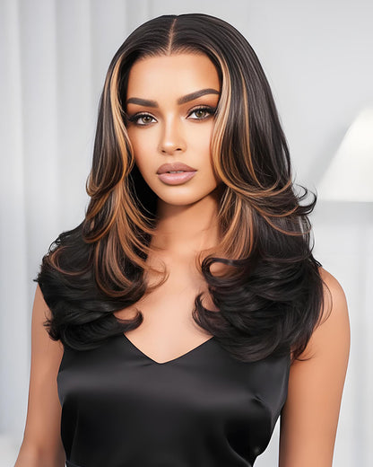 Arabella 6x5 Invisible Knots Glueless Money Piece Highlight on Natural Black Straight Wig Pre-cut Lace Beginner Friendly