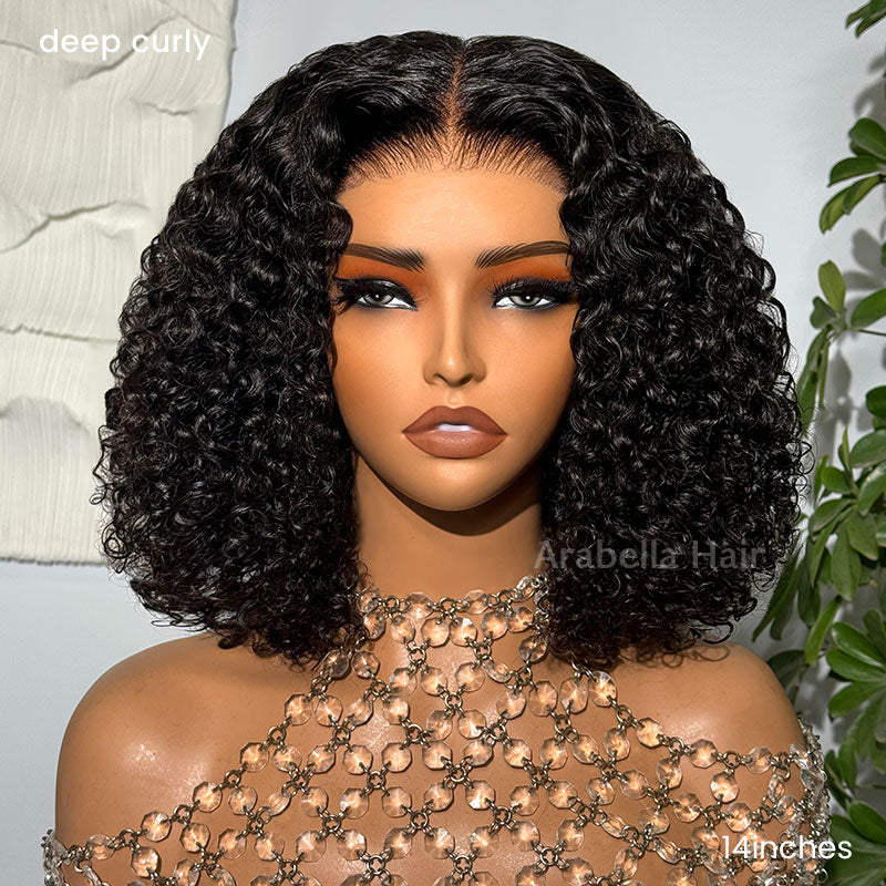 Arabella 6 Inches Deep Part Natural Black Jerry Curly Bob Wig 100% Human Hair Wig