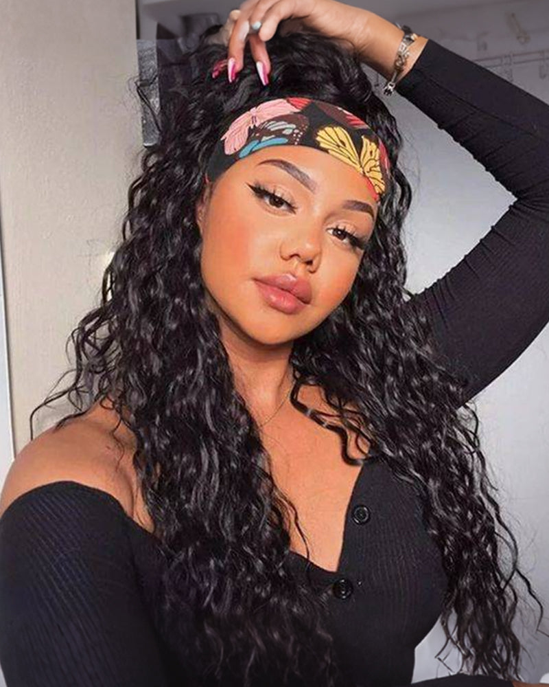Arabella $99 Final Deal Price Varied Lace Natural Black Water Wave/Body Wave/Deep Wave Wig 22" Non-Lace Natural Black Water Wave Headband Wig