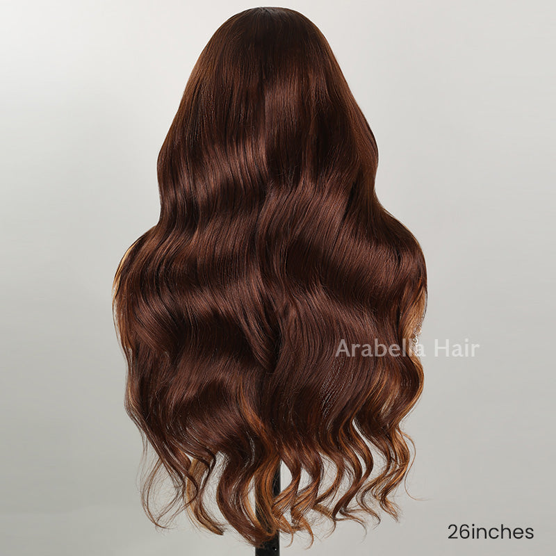 Arabella 13x4 Frontal Lace Brown Highlight Loose Body Wave Wig Invisible Knots Realistic Hairline