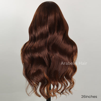 Arabella 13x4 Frontal Lace Brown Highlight Loose Body Wave Wig Invisible Knots Realistic Hairline