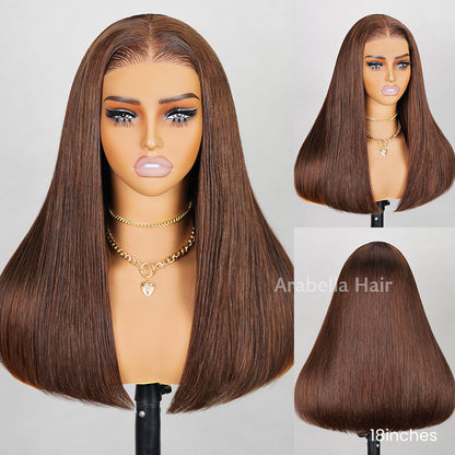 Limited Design Dark Brown Colored Straight Glueless 6x5 Pre-Cut Lace Human Hair Wigs