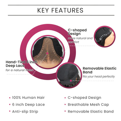 Arabella 6 Inches Deep Part Natural Black Straight Bob Wig 100% human hair wig