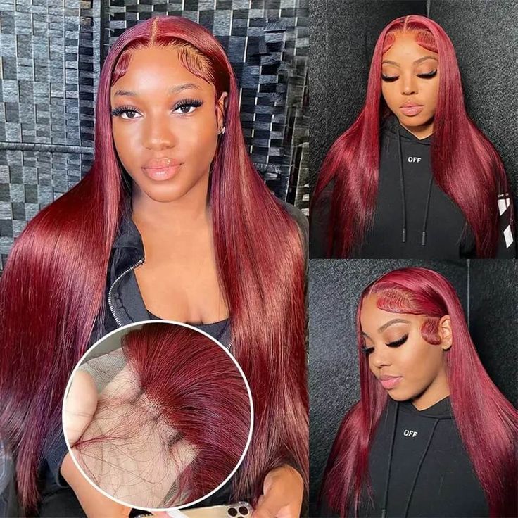 Arabella 6x5/13x4 Lace Glueless Burgundy 99J Straight Wig Pre-cut Lace Beginner Friendly