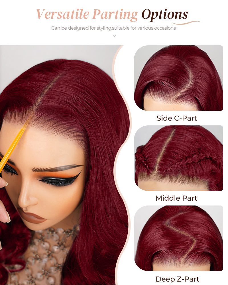 Arabella 6x5/13x4 Lace Glueless Burgundy 99J Straight Wig Pre-cut Lace Beginner Friendly