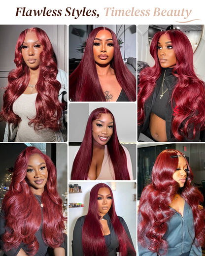 Arabella 6x5/13x4 Lace Glueless Burgundy 99J Straight Wig Pre-cut Lace Beginner Friendly