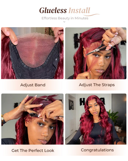 Arabella 6x5/13x4 Lace Glueless Burgundy 99J Straight Wig Pre-cut Lace Beginner Friendly