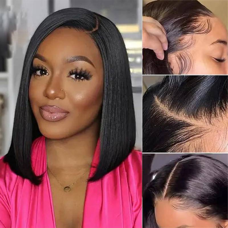 Arabella 13x4 Frontal Lace Straight Bob Wig Invisible Knots Natural Black Realistic Hairline