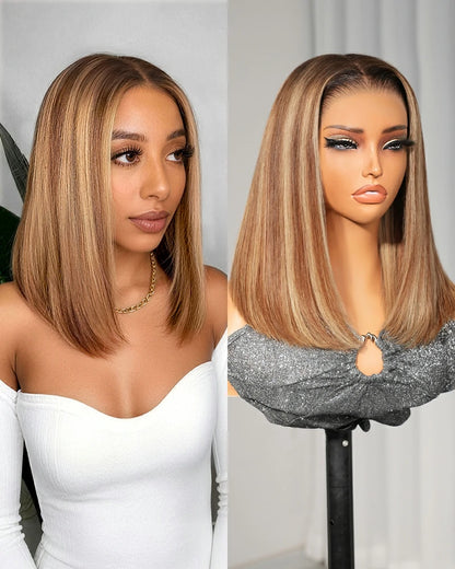 Arabella 13x6 Three-Go™ Ombre Highlight Honey Blonde Glueless Wig Straight Bob Wig With Drawstring