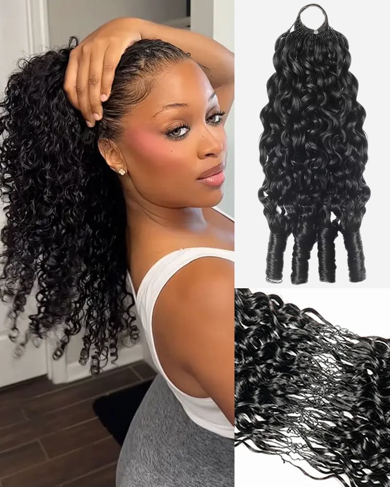 Arabella Jerry Curly with Burmese Curly Feather Crochet Hair Natural Black Hair Extensions Pre-Separated Lightweight Miracle Knots