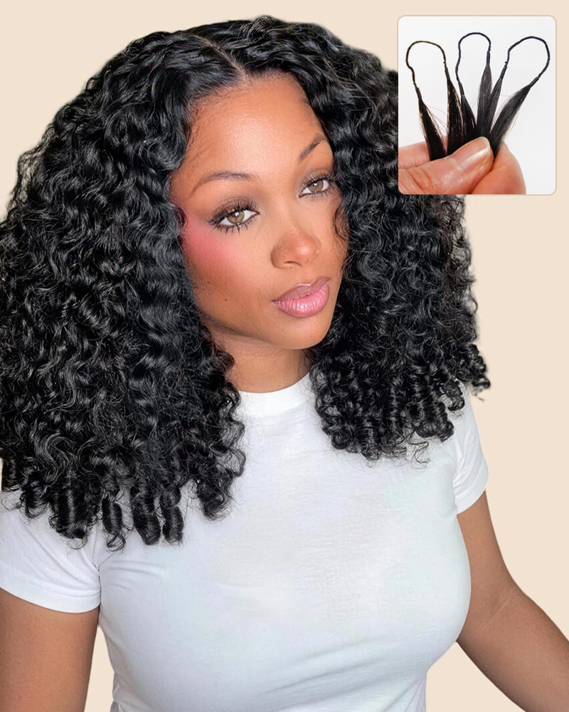 Arabella Jerry Curly with Burmese Curly Feather Crochet Hair Natural Black Hair Extensions Pre-Separated Lightweight Miracle Knots