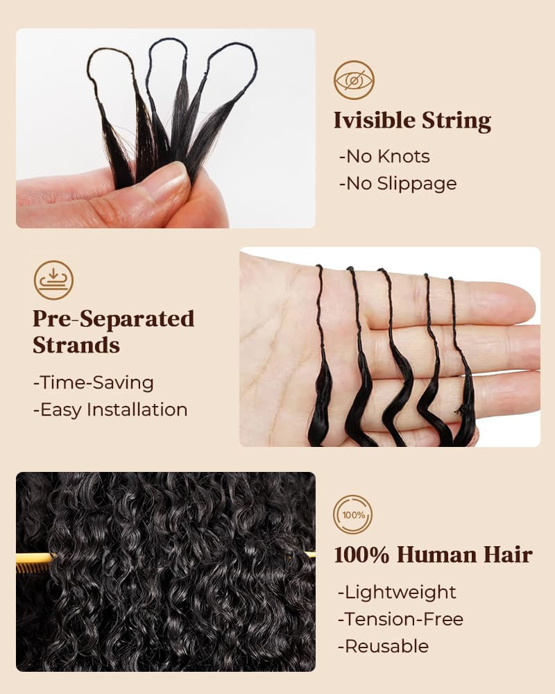 Arabella Jerry Curly with Burmese Curly Feather Crochet Hair Natural Black Hair Extensions Pre-Separated Lightweight Miracle Knots