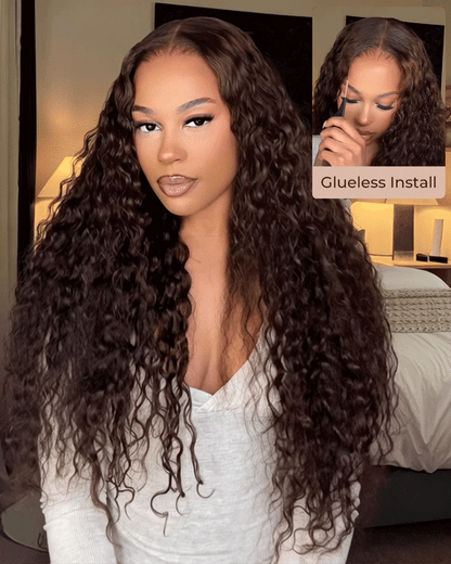 Arabella 13x6 Three-Go™ chocolate brown glueless wig water wave/burmese curly human hair wig