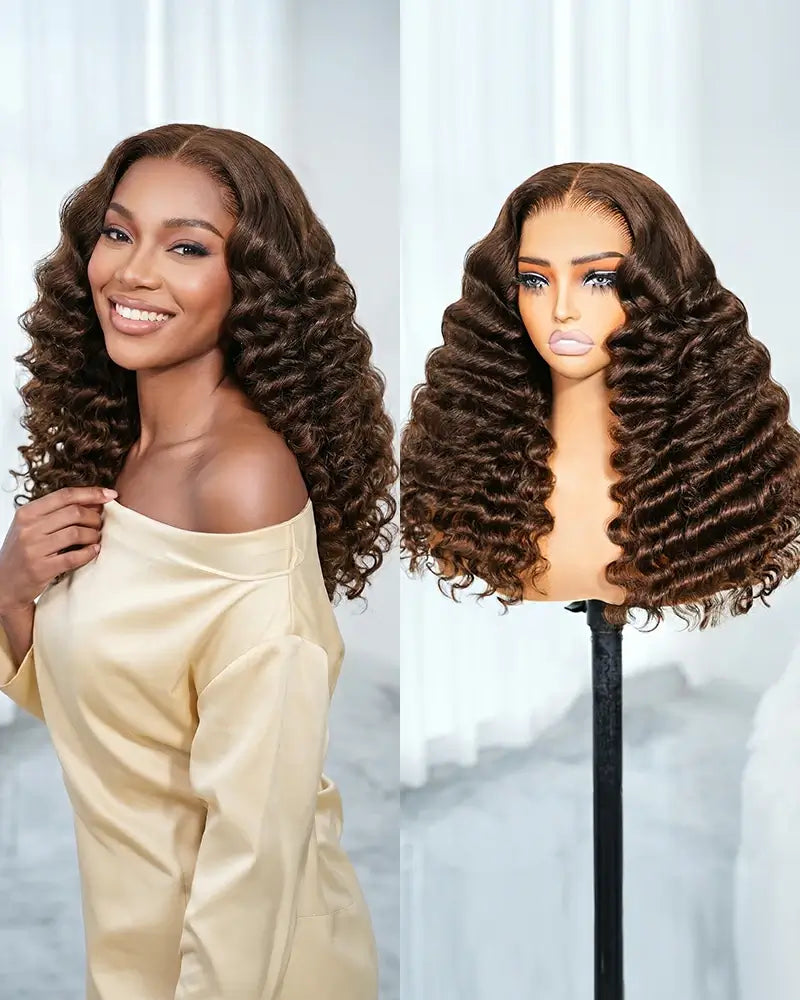 Arabella 13x6 Three-Go™ Glueless Wig Loose Deep Wave With Drawstring Chocolate Brown 100% Human Hair Wig