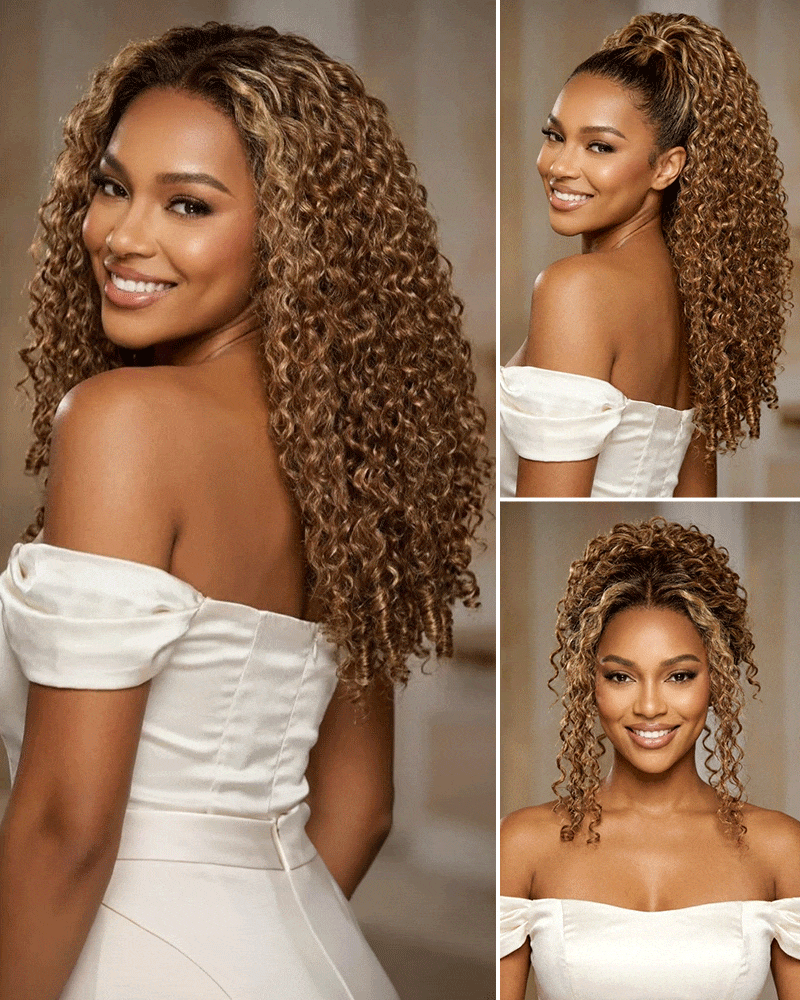 Arabella 13x6 Three-Go™ Ombre Highlight Honey Blonde Glueless Wig Jerry Curly with Burmese Curly With Drawstring 100% Human Hair Wig
