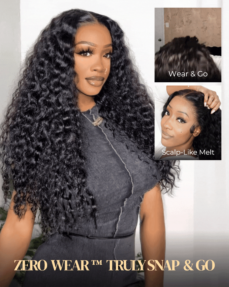 Arabella Zerowear™ HD Lace Glueless Wig Water Wave With Drawstring Natural Black 100% Human Hair Wig