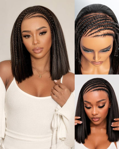 Arabella Fulani Cornrow Braids Wig Tyla Braided Bob Natural Black 13x5 Lace Frontal Straight Bob Wig