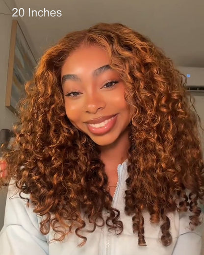 Arabella 13x6 Three-Go™ Glueless Wig Dark Brown Highlights Burmese Curly With Drawstring