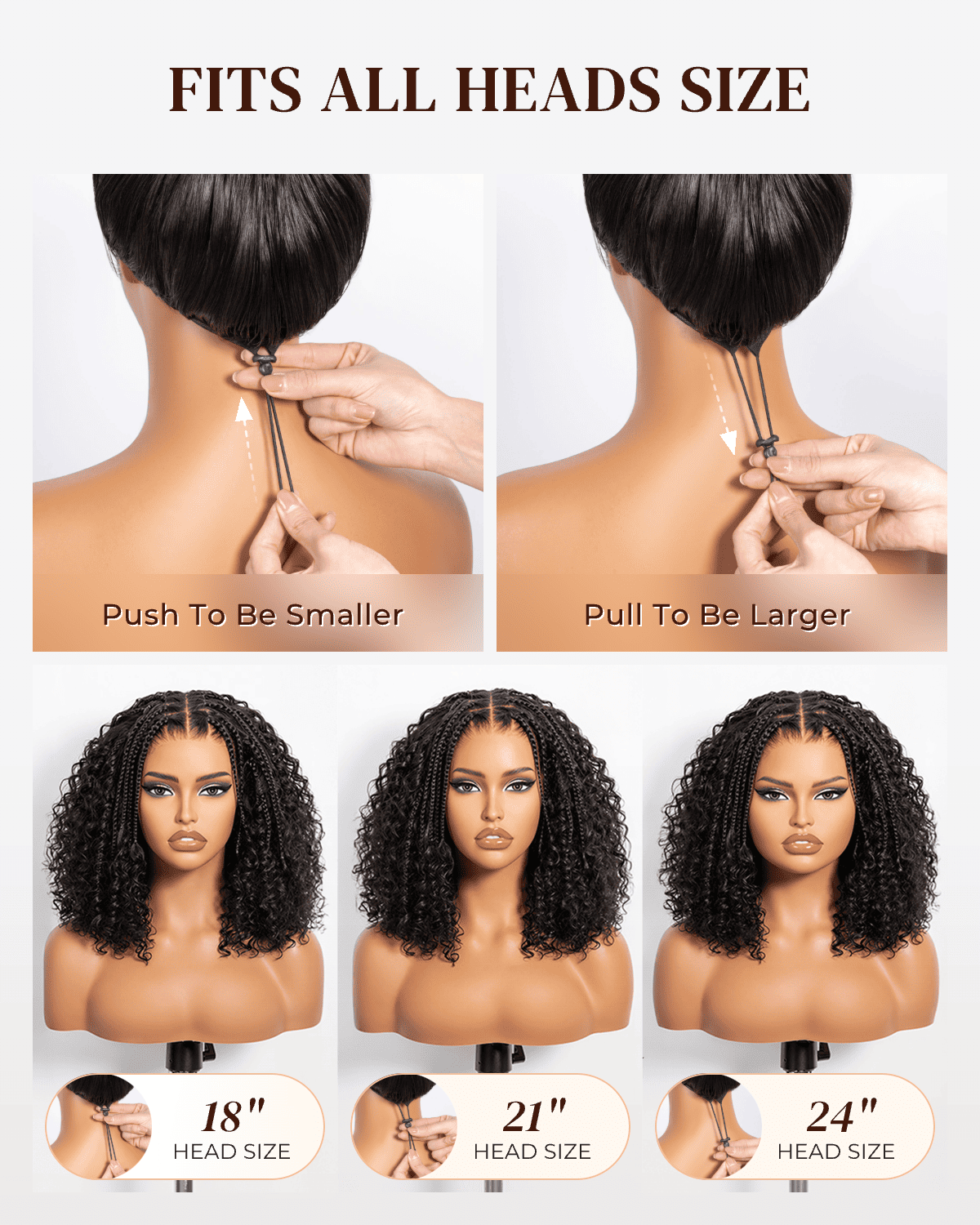 Arabella Zerowear™ Knotless Box Braids 14 Inches 13x6 HD Lace Frontal Boho Deep Curly Glueless Bob Wig With Drawstring Natural Black 100% Human Hair