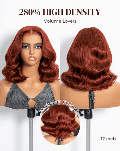 Arabella 13x6 Three-Go™ 280% High Density Body Wave Bob Invisible Knots Reddish Brown Glueless Beginner Friendly