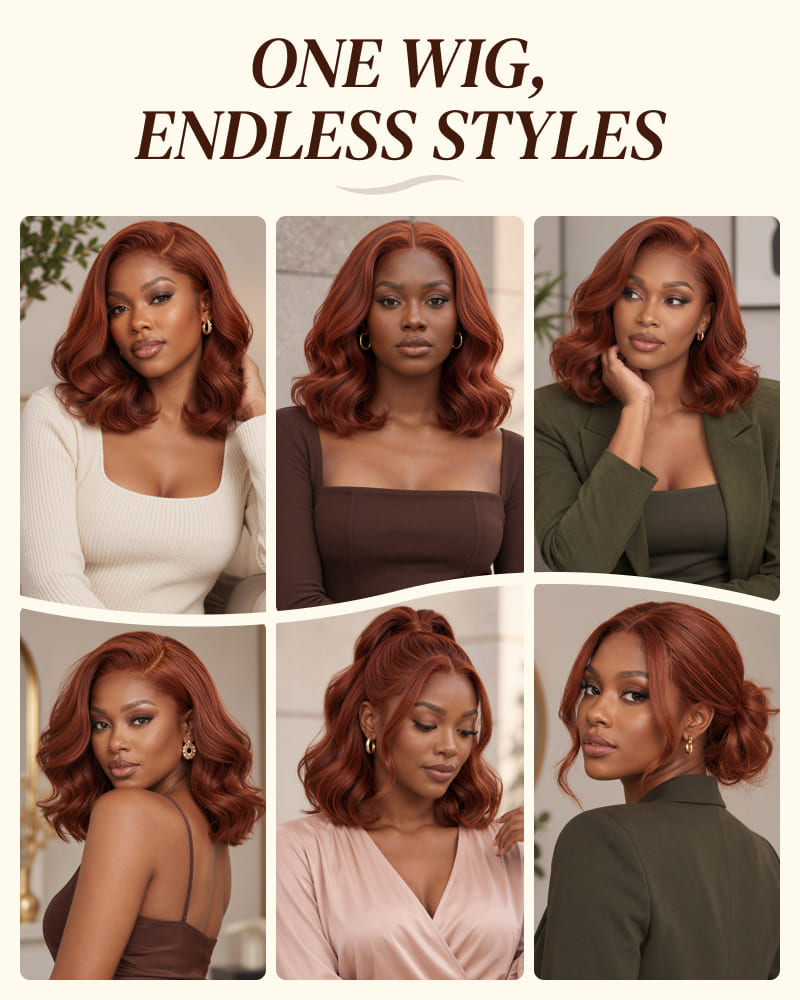 Arabella 13x6 Three-Go™ 280% High Density Body Wave Bob Invisible Knots Reddish Brown Glueless Beginner Friendly