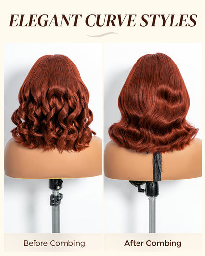 Arabella 13x6 Three-Go™ 280% High Density Body Wave Bob Invisible Knots Reddish Brown Glueless Beginner Friendly