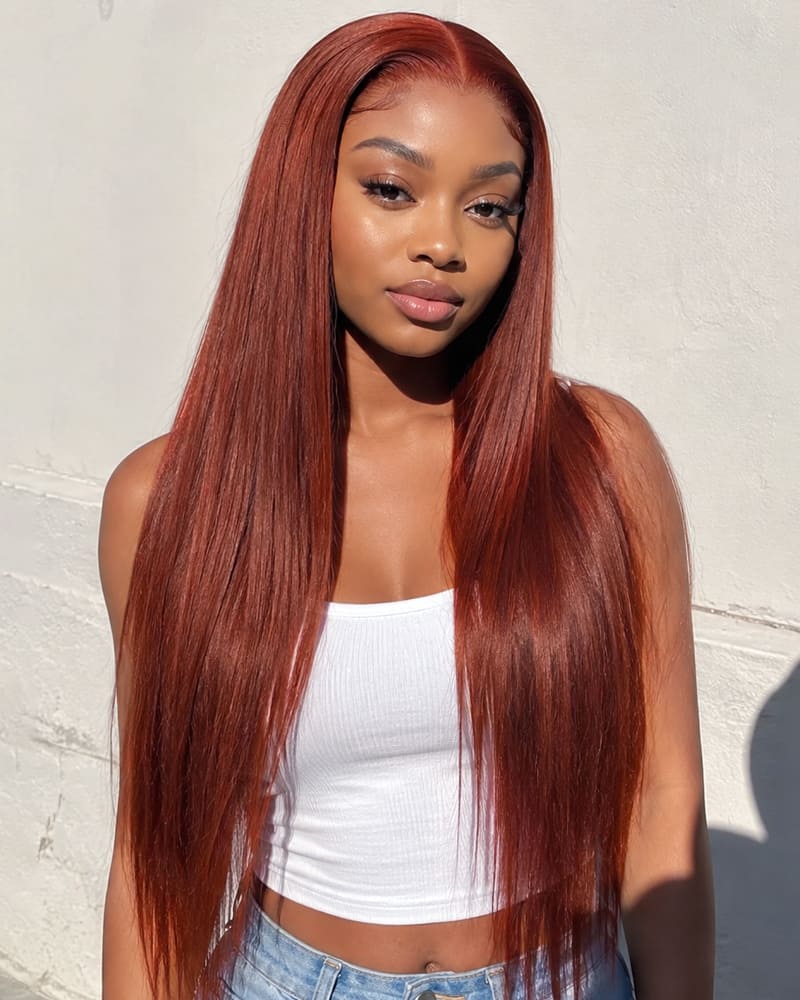 Arabella 13x6 Three-Go™ Reddish Brown Glueless Wig Straight With Drawstring 100% Human Hair Wig