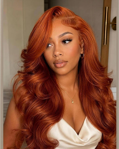 Arabella 13x6 Lace Three-Go™ Dark Copper Ginger Glueless Wig Loose Body Wave With Drawstring 100% Human Hair Wig