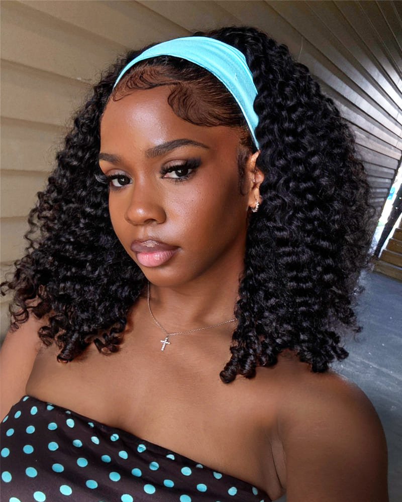 Arabella 3 In 1 Half Wig Jerry Curly with Burmese Curly Wig Invisible Drawstring Natural Black Endless Styles No Glue No Lace Install