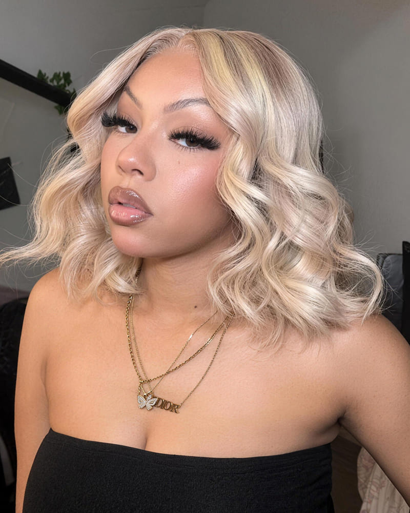 Arabella 6x5 Invisible Knots Glueless Blonde Highlight Straight Bob Wig Pre-cut Lace Beginner Friendly