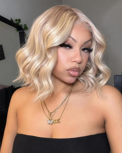 Arabella 6x5 Invisible Knots Glueless Blonde Highlight Straight Bob Wig Pre-cut Lace Beginner Friendly