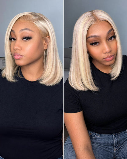 Arabella 6x5 Invisible Knots Glueless Blonde Highlight Straight Bob Wig Pre-cut Lace Beginner Friendly