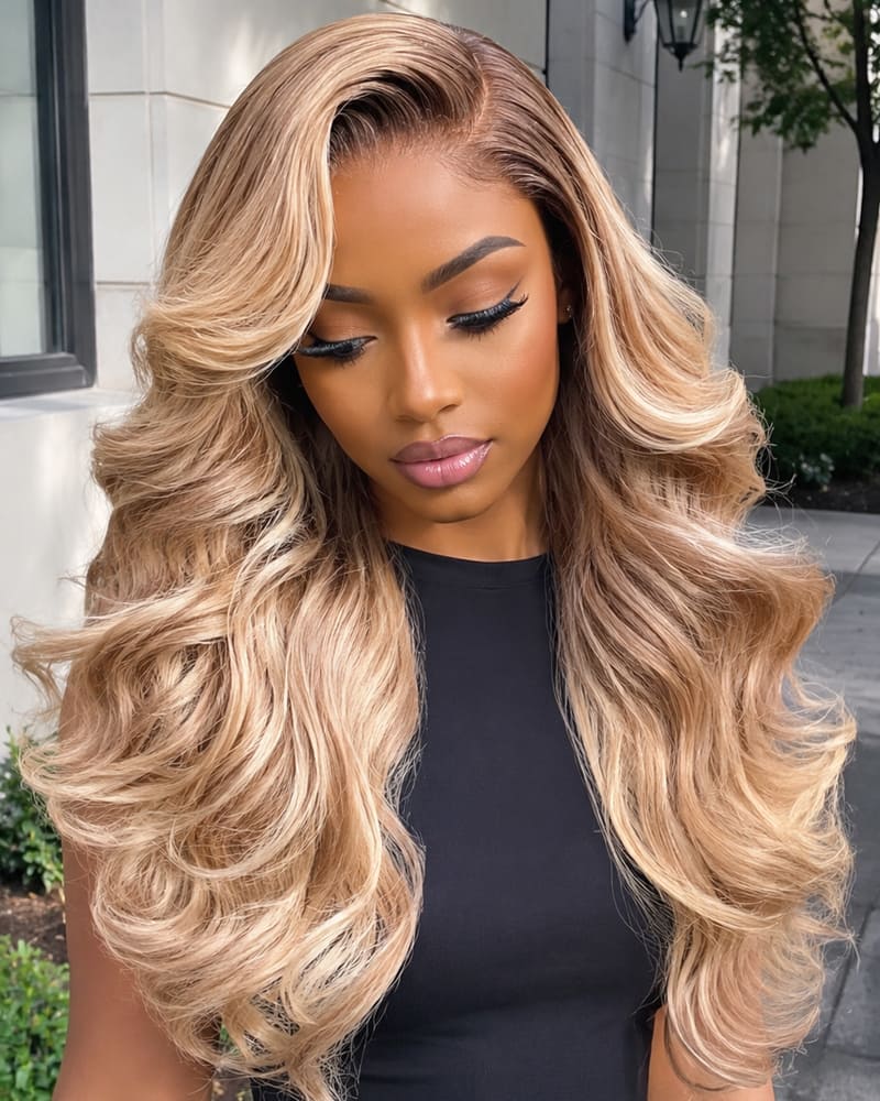 Arabella 6x5 invisible knots Glueless Loose Body Wave Wig Pre-cut Lace Brown Blonde Ombre Beginner Friendly