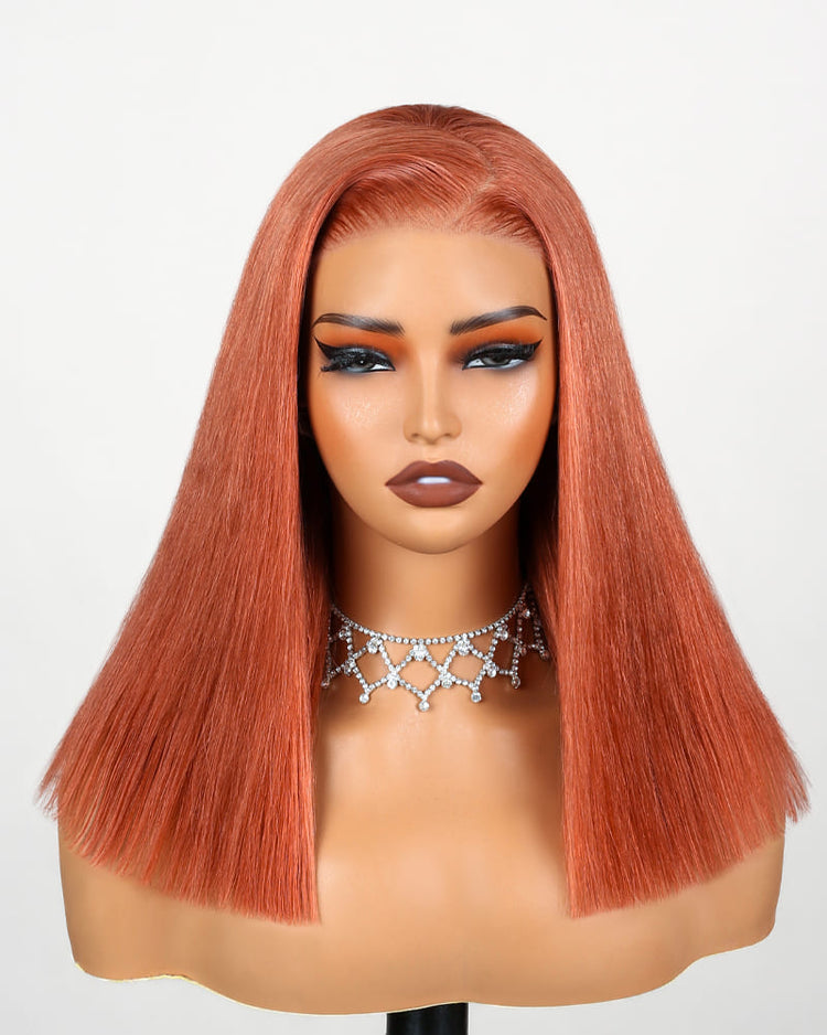 Arabella 6x5 Invisible Knots Glueless Ginger Brown Straight Bob Wig Pre-cut Lace Beginner Friendly