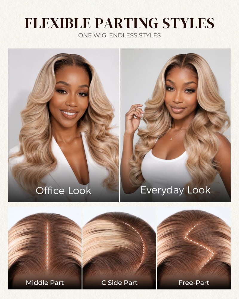 Arabella 6x5 invisible knots Glueless Loose Body Wave Wig Pre-cut Lace Brown Blonde Ombre Beginner Friendly