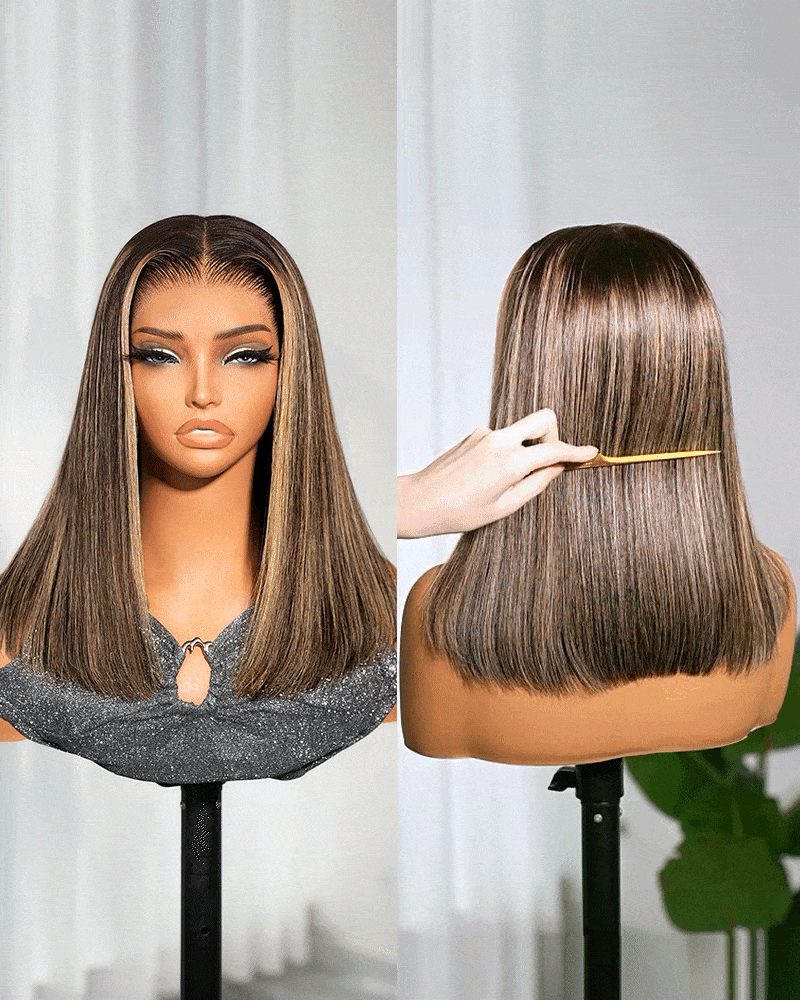 Arabella 13x6 Three-Go™ 250% High Density Ombre Platinum Blonde Balayage Highlights Old Money Bob Glueless Wig Straight Bob Wig  With Drawstring