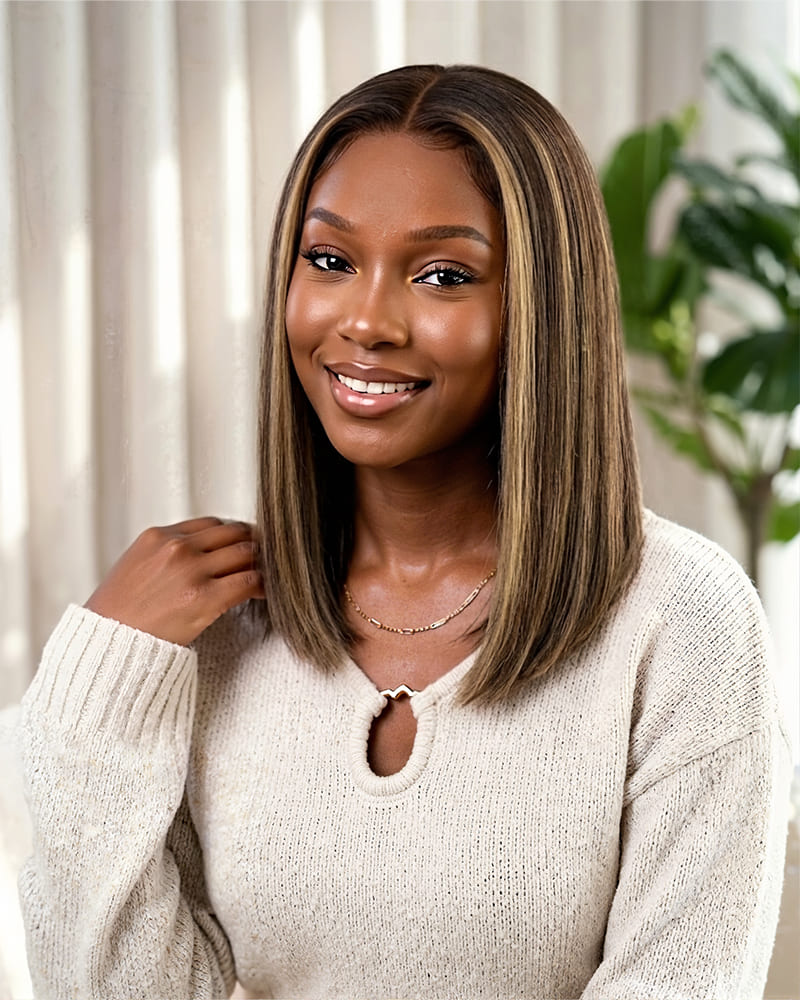 Arabella 13x6 Three-Go™ 250% High Density Ombre Platinum Blonde Balayage Highlights Old Money Bob Glueless Wig Straight Bob Wig  With Drawstring
