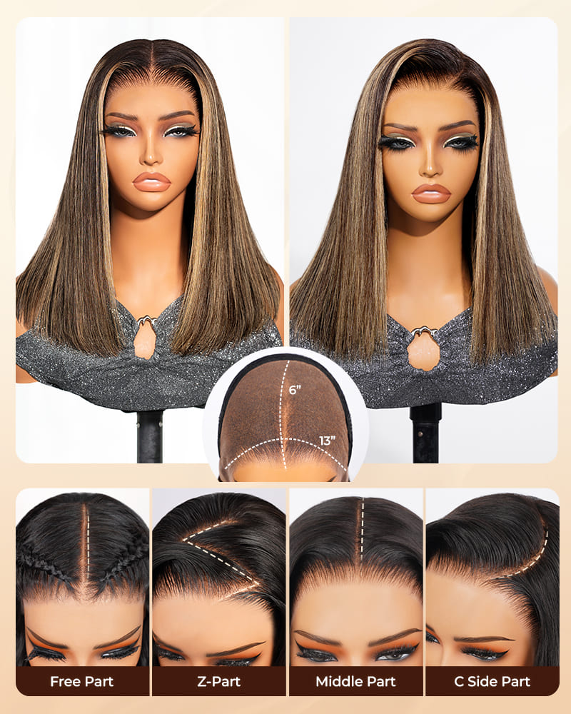 Arabella 13x6 Three-Go™ 250% High Density Ombre Platinum Blonde Balayage Highlights Old Money Bob Glueless Wig Straight Bob Wig  With Drawstring