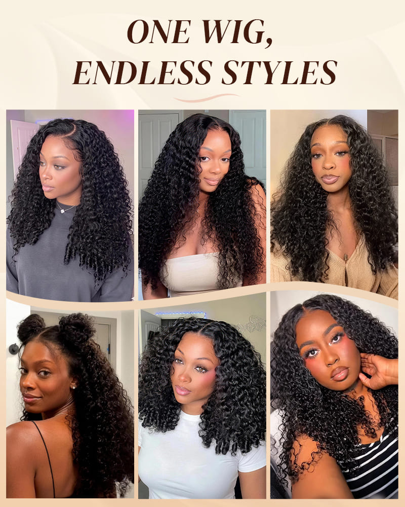 Arabella 13x6 Three-Go™ Natural Black Glueless Wig Jerry Curly with Burmese Curly With Drawstring 100% Human Hair Wig